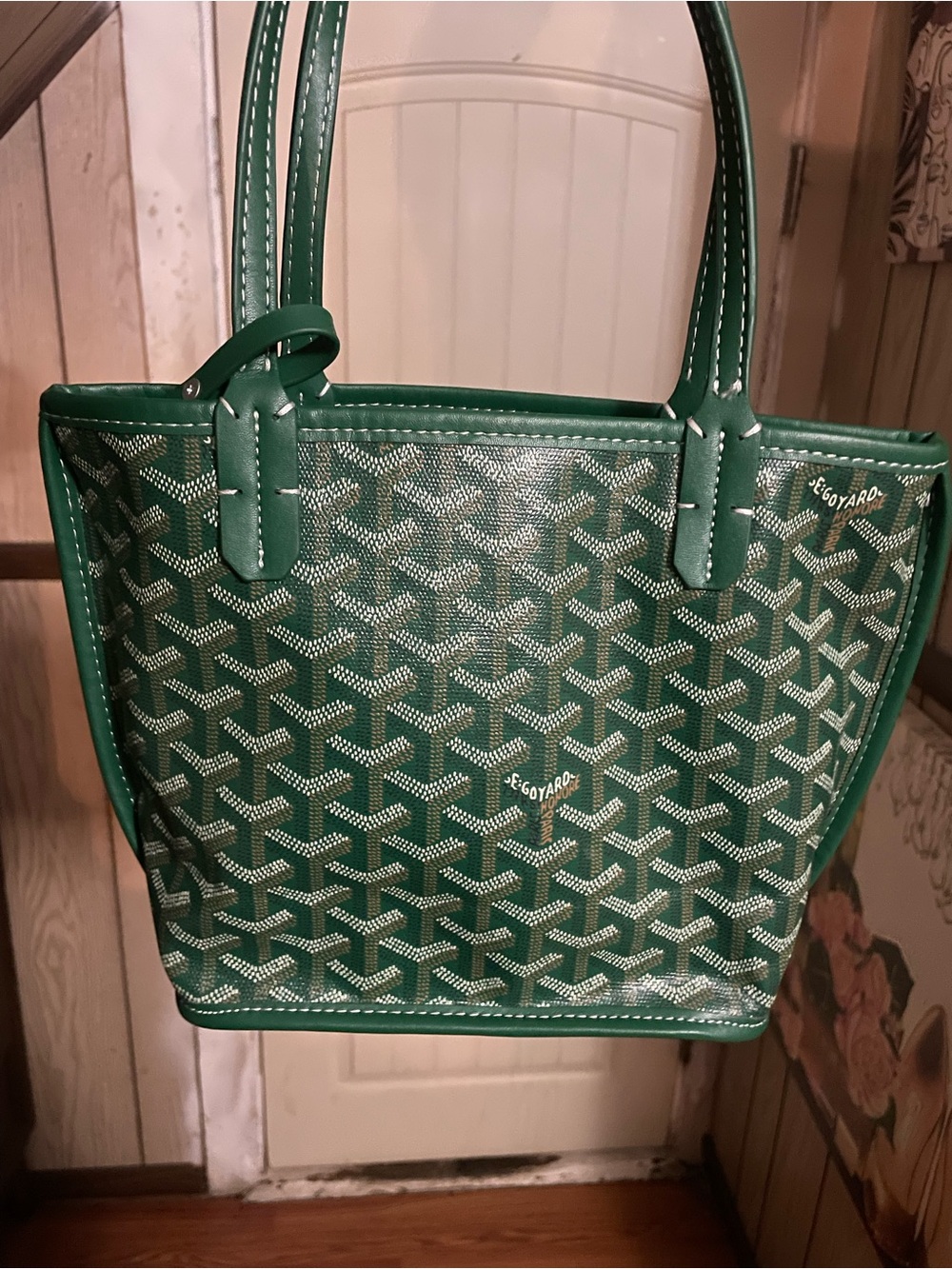 Goyard Green Chevron-Print Tote